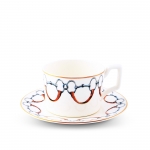 WELLINGTON BIT PATTERN BONE CHINA CUP AND SAUCER Shiny Gold rimmed.